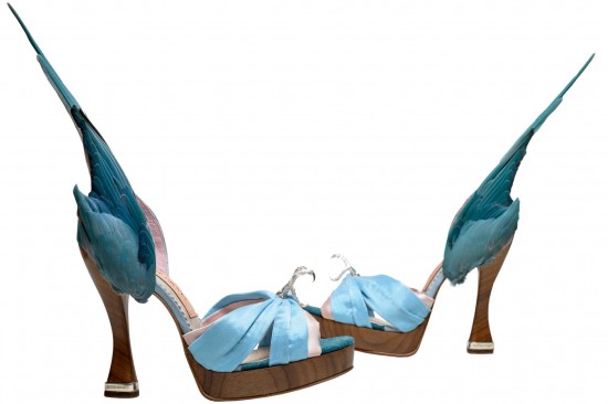 Parakeet Wing Silk Peep Toe Sandals, Caroline Groves