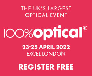 100% Optical. The UK's Largest Optical Event. 22-24 January 2022 Excel London - Register NOW for FREE