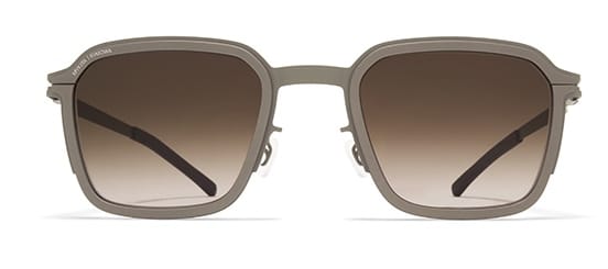 Brown gradient sunglasses with a taupe-gray frame and adjustable nose pads, polarized lenses for glare reduction