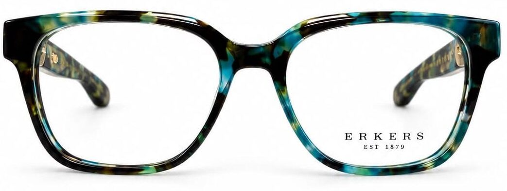 PHOTO-2026-09-08-12-25-51 | Eyestylist Colorful Tortoiseshell-style Eyeglasses with Thick Frames, Brand Name Erkers Visible on the Right Lens. | Eyestylist 8th September 2026